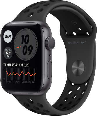 Часы Apple Watch Nike Series 6, 44 мм, Space Gray Aluminium, ремешок Sport Band Anthracite/Black [MG173RU/A]