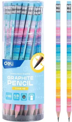 Карандаш ч/г Deli EC046-HB 2.2мм HB кругл. липа рисунок Multiplication table ластик