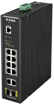 коммутатор D-Link PROJ Промышленный управляемый L2 PoE-коммутатор, 10x1000Base-T (8x1000Base-T PoE), 2x1000Base-X SFP, PoE-бюджет 123 Вт, защита от статического электричества до 6 кВ, CLI, консольный порт RJ-45,