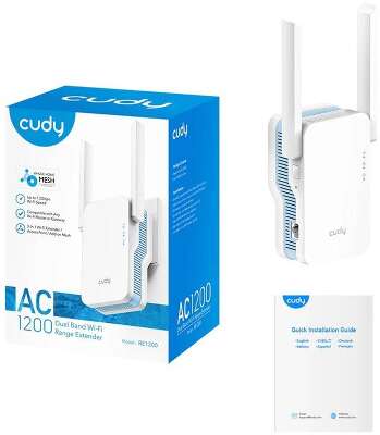 Cudy RE1200 Усилитель сигнала Wi-Fi AC1200, 2,4/5 ГГц, до 1167 Мбит/с, 1x100 Мбит/с, 2 антенны, белый