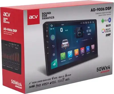 Автомагнитола ACV AD-9006DSP 2DIN 4x50Вт v5.0 AUX 6144Mb DSP Android 13 9" WiFi 3G/4G 3 (43122)
