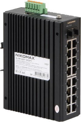 Управляемый промышленный L2+ коммутатор NIKOMAX, 16*10/100/1000Мбит/с PoE (af/at), 2*1/2.5/10Гбит/с SFP+, Крепление на DIN-рейку, 2*ввода питания, питание 44-57В (блок питания 240Вт поставляется отдельно), -40С +75С.