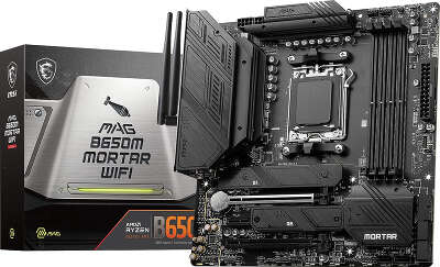 Материнская плата MSI MAG B650M MORTAR WIFI SocketAM5 AMD B650 4xDDR5 mATX AC`97 8ch(7.1) 2.5Gg RAID+VGA+HDMI+DP