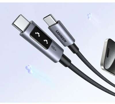 Кабель UGREEN L509 (35513) UNO Type C 2.0 Male To Type C 2.0 Male 5A Data Cable. Длина: 3м. черный/серый