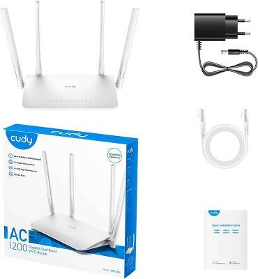 Cudy WR1300 Wi-Fi роутер АС1200, 2,4/5 ГГц, до 1167 Мбит/с, LAN 4x1 Гбит/с, WAN 1x1 Гбит/с, MU-MIMO, белый, 4 антенны