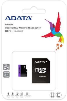 Карта памяти ADATA microSDXC 64GB ADATA Memory Card AUSDX64GUICL10-RA1 UHS-I Class 10, 50/10 MB/s, Adapter, RTL AUSDX64GUICL10-RA1 (796849)