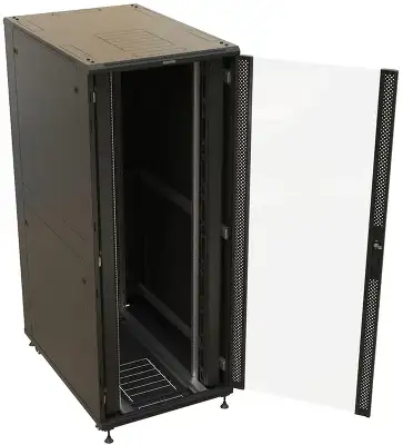 Шкаф коммутационный Hyperline (TTBR-4288-AS-RAL9004) напольный 42U 800x800мм пер.дв.стекл задн.дв.спл.стал.лист 2 бок.пан. 1000кг черный 710мм 2055мм IP20 сталь
