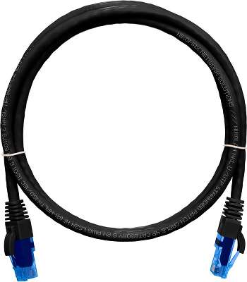 Коммутационный шнур NIKOMAX U/UTP 4 пары, Кат.6 (Класс E), 250МГц, 2хRJ45/8P8C, T568B, заливной, с защитой защелки, многожильный, BC (чистая медь), 24AWG (7х0,205мм), нг(А)-HF, черный, 0,3м