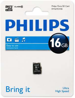 Карта памяти 16 Гб Micro SDHC PHILIPS Class 10 [FM16MD55B/97]