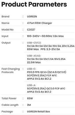 Зарядное устройство UGREEN CD327 (90747) Nexode 65W 2*USB-A+2*USB-C Desktop Fast Charger EU. Цвет: серый