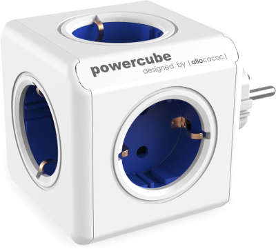 Разветвитель питания Allocacoc PowerCube Original, 4 розетки, 2xUSB, сине-белый [1202BL/DEOUPC]