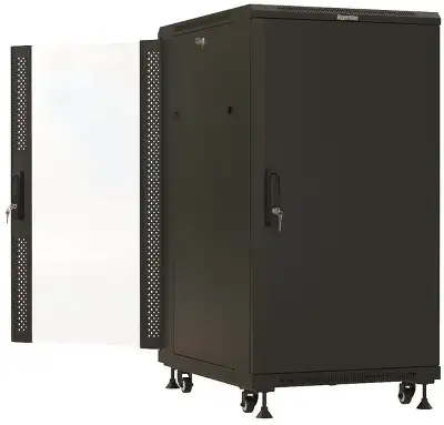 Шкаф серверный Hyperline (TTBR-2261-AS-RAL9004) напольный 22U 600x1000мм пер.дв.стекл 2 бок.пан. задн.дв.спл.стал.лист 1000кг черный 910мм 1166мм IP20 сталь