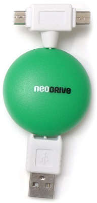 Кабель USB 2.0 Neodrive mini USB,micro USB, механизм скручивания провода, зеленый (NDA-622G)