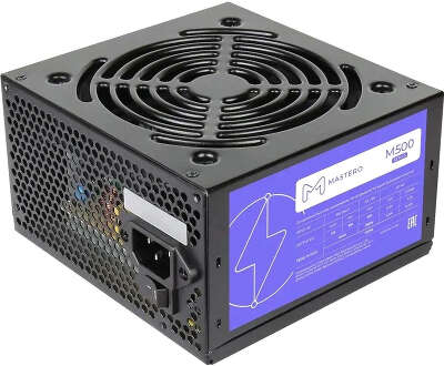 Блок питания 500W Mastero LE500, 80+, Retail, PPFC, 1x4+4pin, 2x6+2PIN, 6xSATA, 3xMOLEX [LE500-120BFV1] ATX