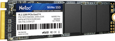 SSD накопитель Netac SSD N930E Pro 256GB PCIe 3 x4 M.2 2280 NVMe 3D NAND, R/W up to 2040/1270MB/s, IOPS(R4K) 150K/180K, TBW 150TB, 3y wty