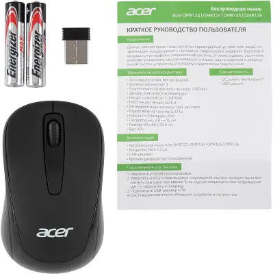 Мышь Acer OMR133 черный оптическая 1000dpi беспров. USB для ноутбука 3but (ZL.MCEEE.01G)