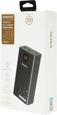 Мобильный аккумулятор Romoss PEA40 Pro 40000mAh QC3.0/PD3.0 65W 3A 2xUSB-A/USB-C черный (6936857201076)