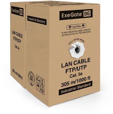 Exegate EX256745RUS Кабель UTP 2 пары кат.5e Exegate CCA, 24AWG, бухта 305м, серый, PVC