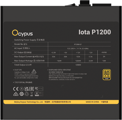 Блок питания Ocypus Iota P1200, 1200W, APFC, 80+ Gold, ATX 3.1, Fully Modular, 120mm Fan (P1200-GF)