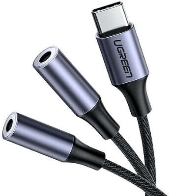Разветвитель UGREEN AV144 (30732) USB Type C Male to 3.5mm 2 Female Audio Cable. Длина 25см. Цвет: серый