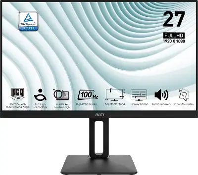 Монитор MSI 27" Pro MP271AP черный IPS LED 1ms 16:9 HDMI M/M матовая HAS Piv 300cd 178гр/178гр 1920x1080 100Hz VGA DP FHD 3.9кг