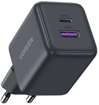 Сетевое зарядное устройство UGREEN X516 (55539) 30W 2-Port USB-C&USB-A GaN Fast Charger EU. Цвет: серый