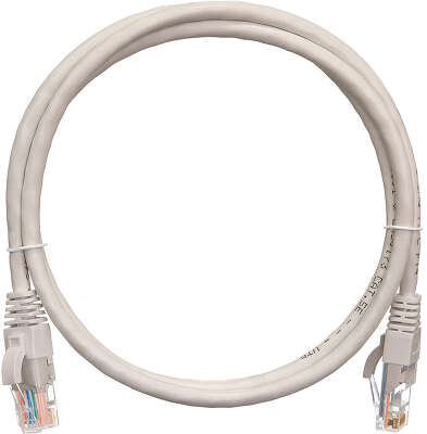 Коммутационный шнур NIKOMAX U/UTP 4 пары, Кат.5е (Класс D), 100МГц, 2хRJ45/8P8C, T568B, заливной, с защитой защелки, многожильный, BC (чистая медь), 24AWG (7х0,205мм), поливинилхлорид, серый, 1м