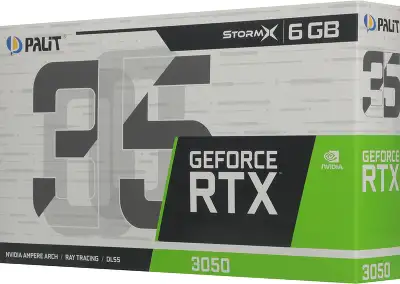 Видеокарта Palit PCI-E 4.0 PA-RTX3050 STORMX NVIDIA GeForce RTX 3050 6Gb 96bit GDDR6 1042/14000 DVIx1 HDMIx1 DPx1 HDCP Ret