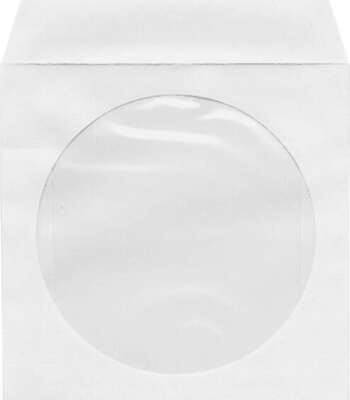 Конверт для CD/DVD бумажный с окном, с вырубным язычком, белый (100шт.)