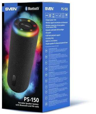 Колонка портативная SVEN PS-150 black (10Вт, USB, Bluetooth, питание от аккумулятора) (SV-022327)