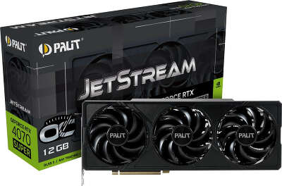 Видеокарта Palit PCI-E 4.0 PA-RTX4070 SUPER JETSTREAM OC NVIDIA GeForce RTX 4070 Super 12Gb 192bit GDDR6X 1980/21000 HDMIx1 DPx3 HDCP Ret