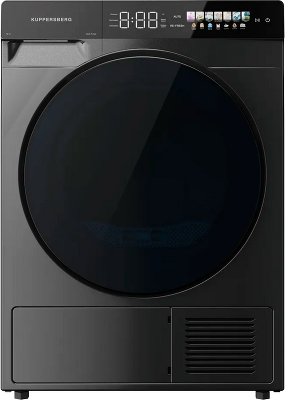 Сушильная машина KUPPERSBERG/ Сушильная машина KUPPERSBERG, High-Tech, загрузка 10 кг, 16 программ, тепловой насос, отсрочка старта, реверс барабана, ультрафиолет, сенсорное управление, блокировка от детей, энергоэффективность А+, цвет серый