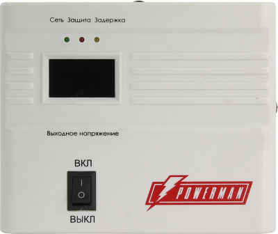 Стабилизатор POWERMAN AVS 500A, ступенчатый регулятор, 500ВА/250Вт, 160-260В, максимальный входной ток 5А, 1 евророзетка, IP-20, напольный, 190мм х 150мм х130мм, 2.11 кг./ Stabilizer POWERMAN AVS 500A, step-type regulator, 500VA/250W, 160-260V, maximum in