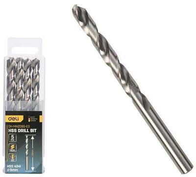 Набор сверл по металлу (9мм, 5 шт) Deli DH-MHZ090-E3 сталь HSS 4341, угол заточки 135 град, пласт. кейс