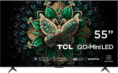 Телевизор LED TCL 55" 55C6K Mini LED QD Mini LED Frameless черный 4K Ultra HD 144Hz MEMC DVB-T DVB-T2 DVB-C DVB-S DVB-S2 USB WiFi Smart TV (RUS)