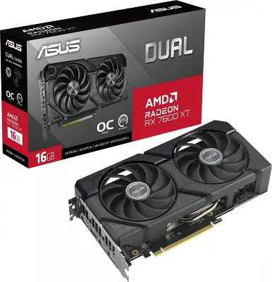 Видеокарта Asus PCI-E 4.0 DUAL-RX7600XT-O16G AMD Radeon RX 7600XT 16Gb 128bit GDDR6 2493/18000 HDMIx1 DPx3 HDCP Ret