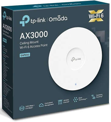 Точка доступа TP-LINK EAP650, LAN: 1x1 Гбит/с, 802.11a/b/g/n/ac/ax, 2.4 / 5 ГГц, до 2.98 Гбит/с