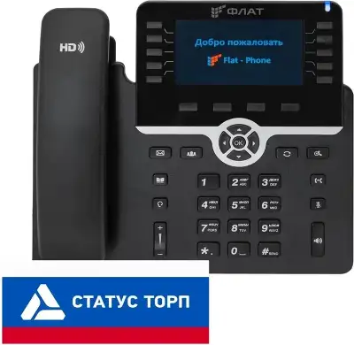 IP-телефон Flat-Phone B10: 20 SIP-аккаунтов, 2 порта 10/100/1000BASE-T (RJ-45), ЖК-дисплей, PoE, РЕЕСТР