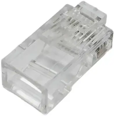 Коннектор NETLAN RJ45/8P8C под витую пару, Кат.5e (Класс D), 100МГц, покрытие 3мкд, универсальные ножи, для проводников 0,47-0,51мм, неэкранированный, уп-ка 100шт.