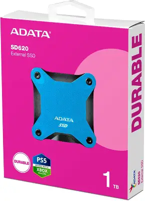 Твердотельный накопитель/ ADATA External SSD SD620, 1000GB, Type-C, USB 3.2 Gen2, R/W 520/460 MB/s, 80x80x15mm, Blue (5 лет)