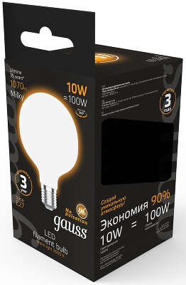 Лампа светодиодная Gauss Filament 189202110 10Вт цок.:E27 шар 220B св.свеч.бел.теп. (упак.:1шт)