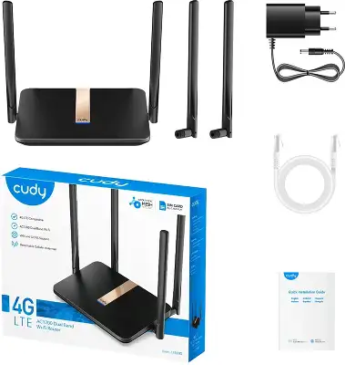 Роутер беспроводной Cudy LT500D AC1200 10/100BASE-TX/4G cat. 4 черный