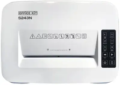 Шредер Office Kit S243N 3,9х38 белый (секр.P-4) фрагменты 35лист. 35лтр. скрепки скобы пл.карты CD