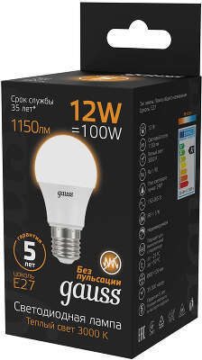 Лампа светодиодная Gauss A60 12Вт цок.:E27 шар 220B св.свеч.бел.теп. A60 (упак.:10шт) (102502112)