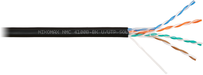 Кабель NIKOMAX U/UTP 4 пары, Кат.5e (Класс D), тест по ISO/IEC, 100МГц, одножильный, BC (чистая медь), 24AWG (0,51мм), полиэтилен, внешний, черный, 305м - гарантия: 3 года