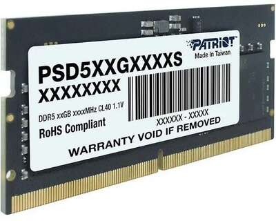 Память PATRIOT DDR5 SO-DIMM 16Gb (PC538400, 4800MHz, CL40, 1.1V, RTL) (PSD516G480081S)