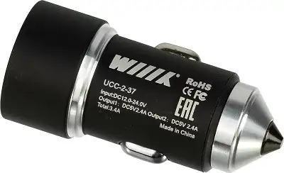 Автомобильное зар./устр. Wiiix UCC-2-37 17W 2.4A+2.4A 2xUSB универсальное черный