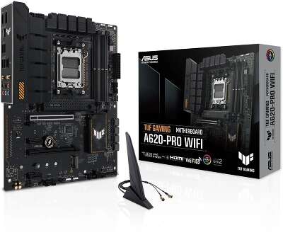 ASUS TUF GAMING A620-PRO WIFI (Socket AM5, ATX, 4xDDR5(192GB), DP/HDMI 2.0, 1xPCIe 4.0x16/1xPCIe 3.0x16/2xPCIe 3.0, 1xLAN (2.5GbE), Wi-Fi, BT, 4xSATA 6Gb/s, 2xM.2, 2xUSB 3.2, 3xUSB 2.0)