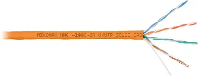 Кабель NIKOMAX U/UTP 4 пары, Кат.5e (Класс D), тест по ISO/IEC, 100МГц, одножильный, BC (чистая медь), 24AWG (0,51мм), полимерный материал нг(А)-HF, внутренний, оранжевый, 305м - гарантия: 5 лет / 15 лет системная