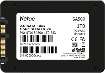 SSD накопитель Netac SSD SA500 1TB 2.5 SATAIII 3D NAND, R/W up to 530/475MB/s, TBW 480TB, 3y wty